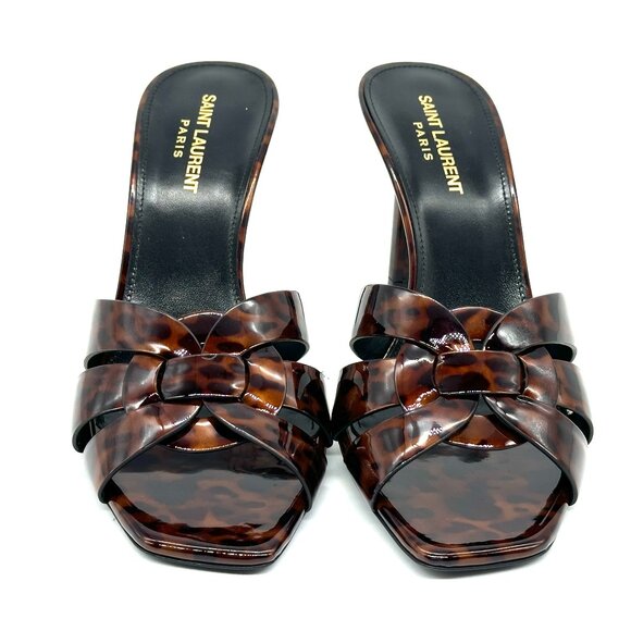 Saint Laurent YSL Tribute 85 Leopard Tartaruga Patent Mule Sandals Heels - Picture 9 of 16